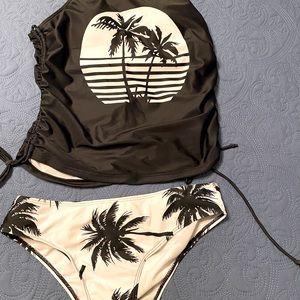 Black palm tankini set